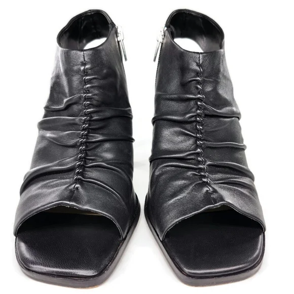 Vince Camuto Jenett Black Leather Rouched Open-Toe Sling-Back High-Heel Sandals - Picture 3 of 11